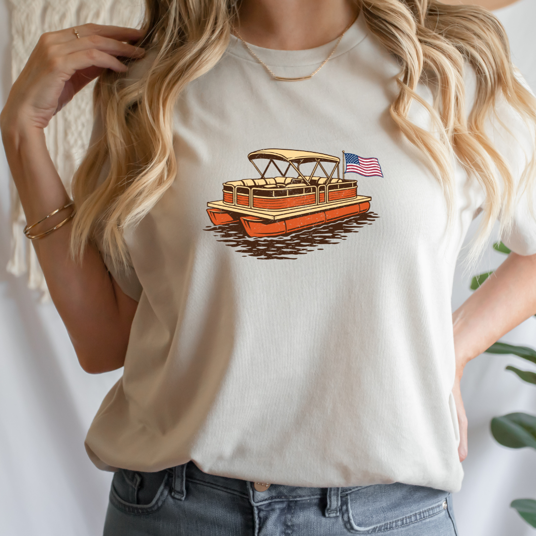 Classic Pontoon and American Flag