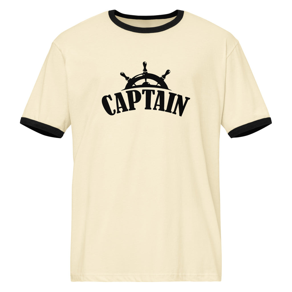 Captain T-Shirt (Vanilla with Black Trim) - Pontoon Life Forever